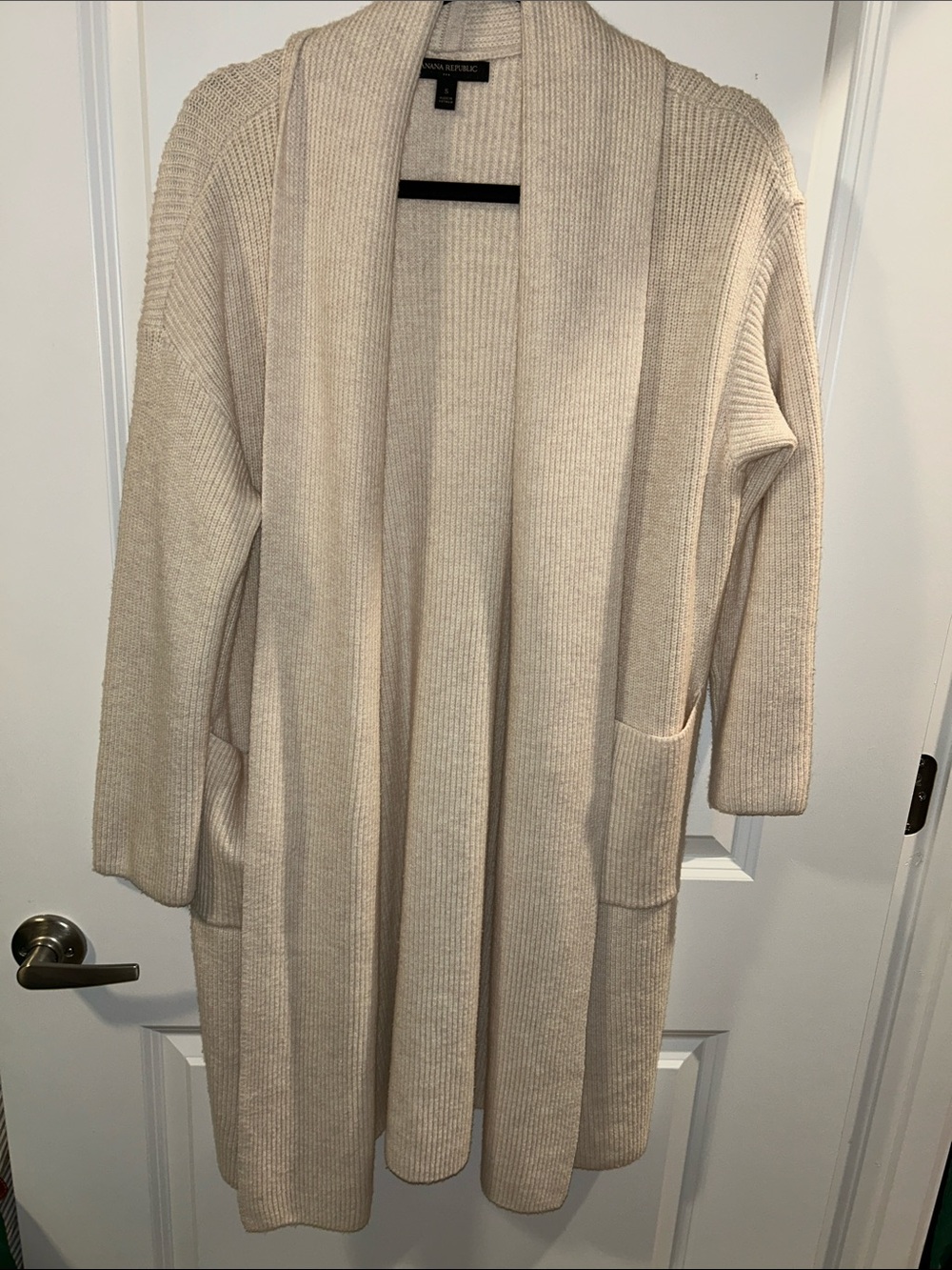 Banana Republic Neutral Cream Open-Front Ribbed Cardigan